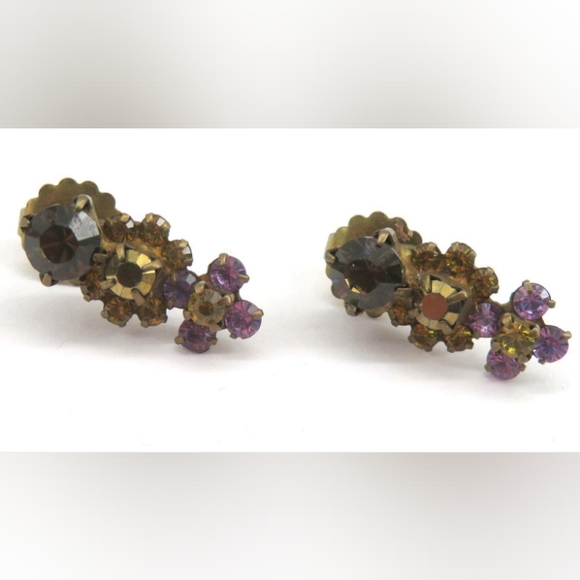 Sorrelli Antiqued Gold Toned Multi Gem Swag Brooch With Earrings, Signed VTG - Picture 2 of 12